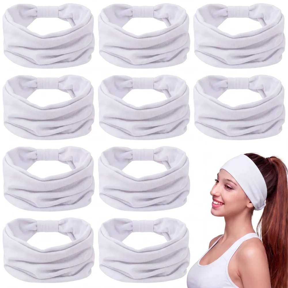 Wide Cotton Headbands, 10 pcs, White