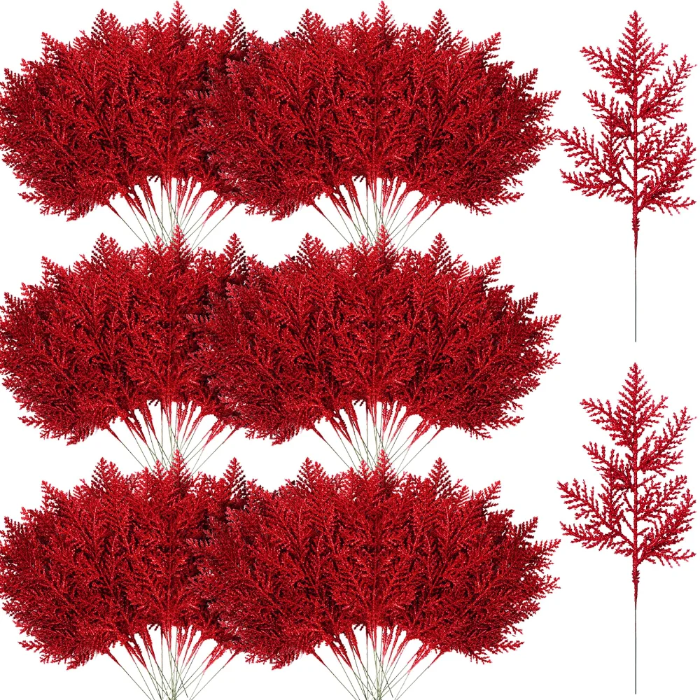 Glitter Pine Picks, 100 pcs, Red