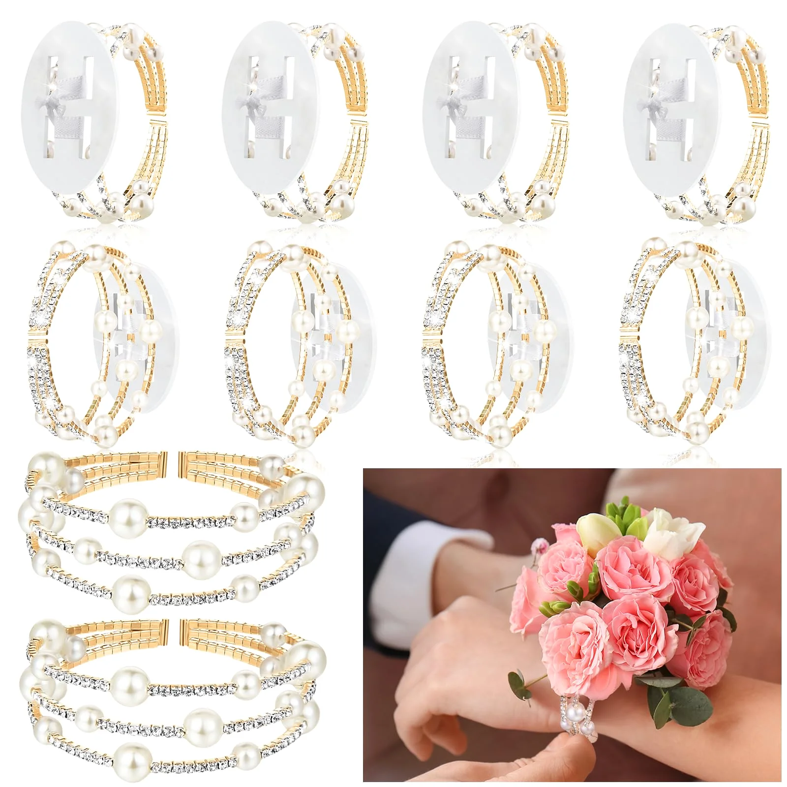 Wrist Corsage Bands, 8 pcs, Gold