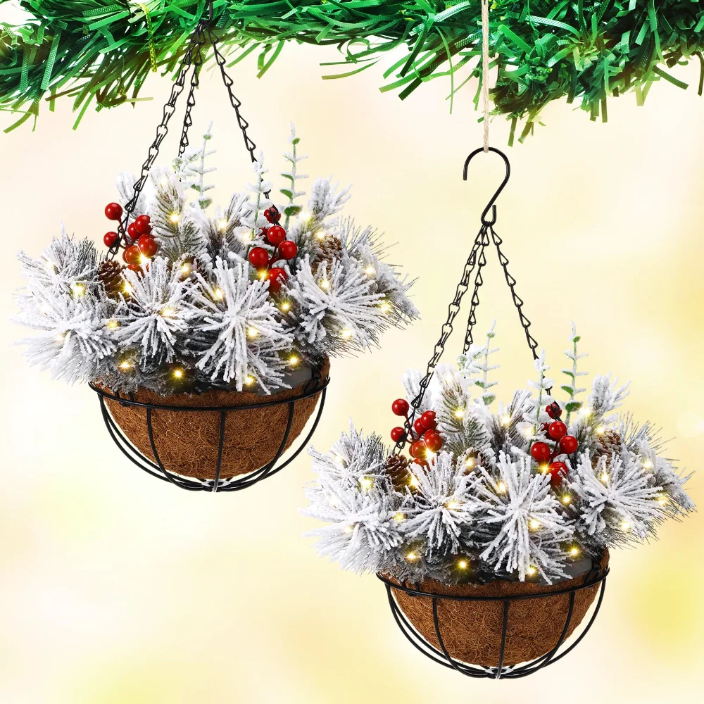 Christmas Hanging Baskets, 2 pcs, Green