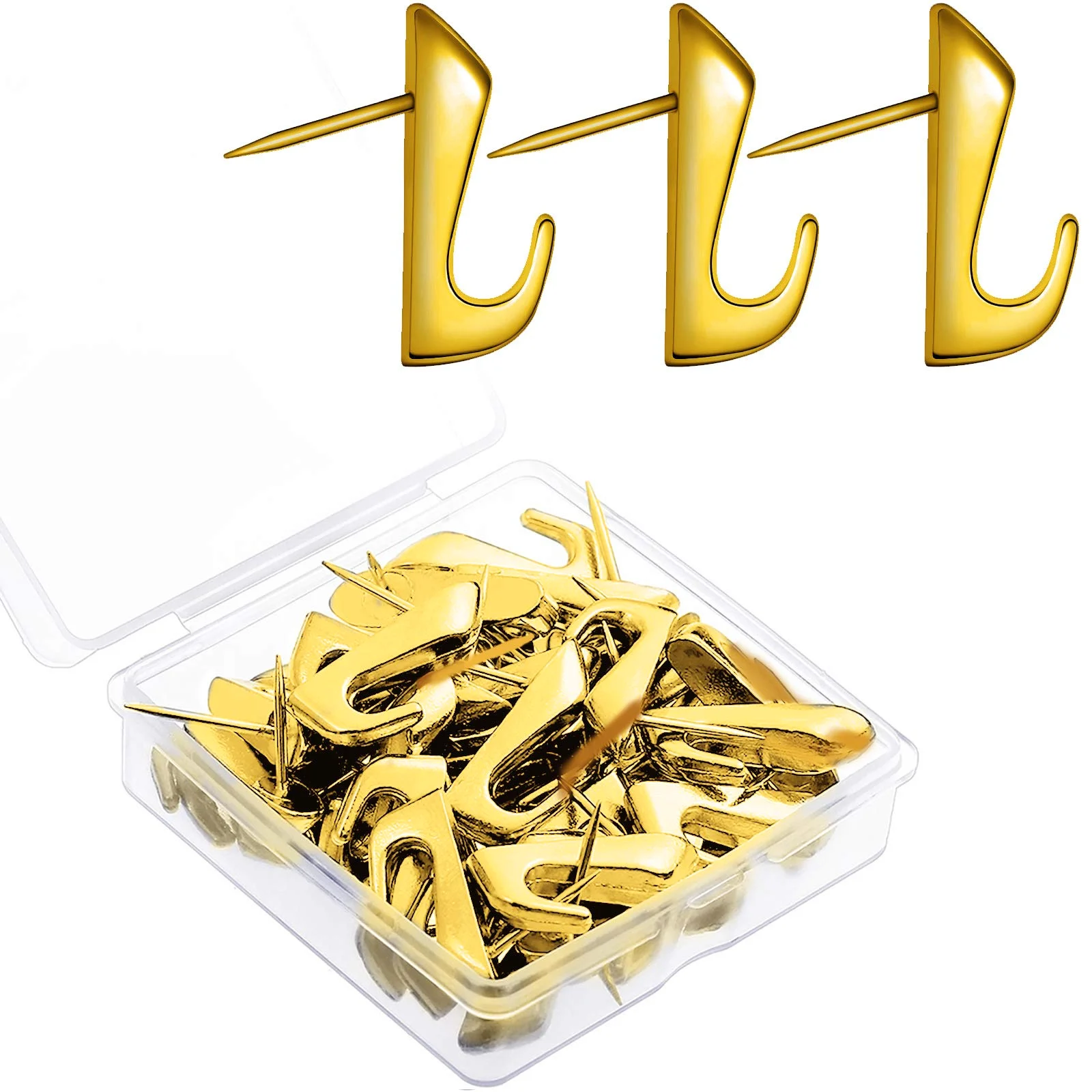 Push-Pin Picture Hooks, 30 pcs, Gold