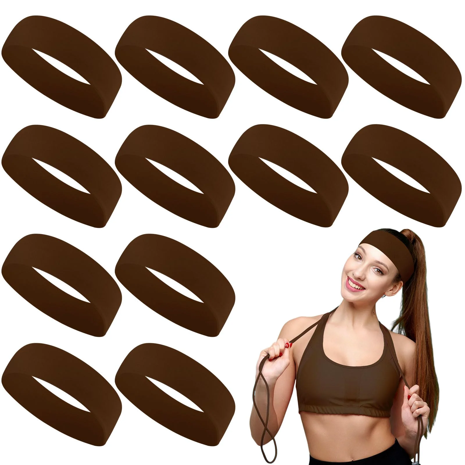 Sport Headbands, 12-pack, Dark Brown