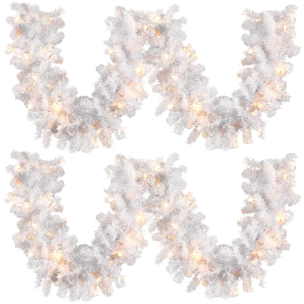 Faux Spruce Garland, 2 pcs, White