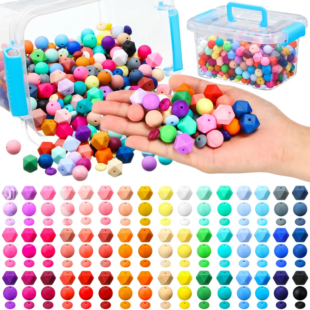Silicone Beads, 336 pcs, Multicolor